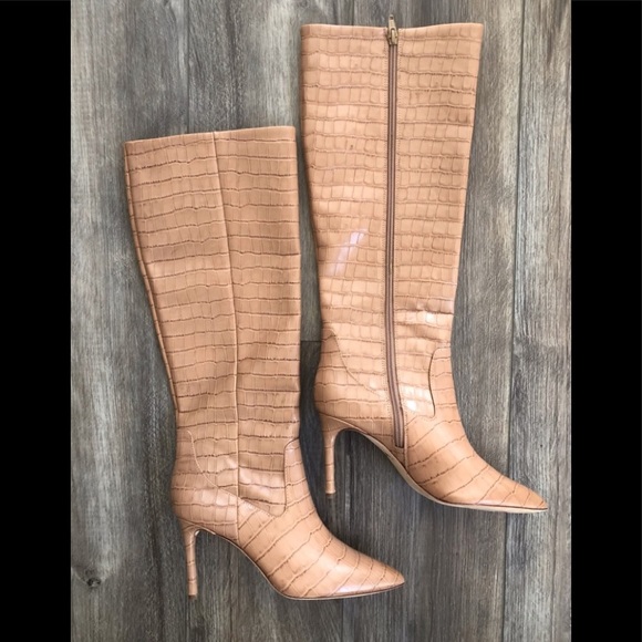 ANTONIO MELANI Tan Croc-Embossed Heeled Boots - Picture 3 of 4